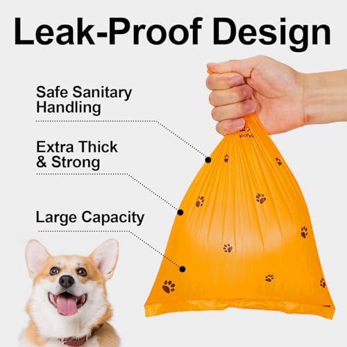 Dog Poop Bags Rolls With Dispenser, Strong and Leak-proof Waste Bags for Pets, Floral Scented, 420 Count (28 Packs of 15), 13 Inch x 9 Inch (Orange)