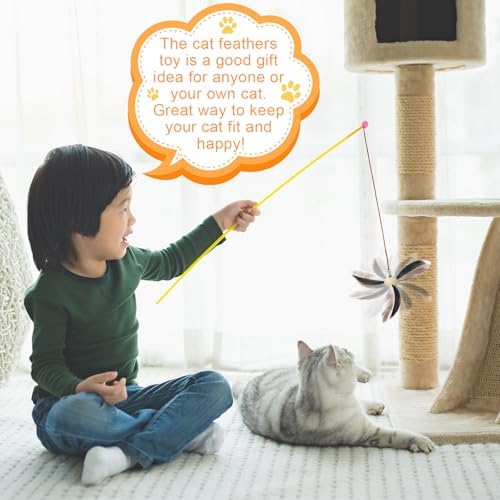 8 Pcs Cat Feather Propeller Toys Refills Replacement Propeller Interactive Cat Toy Refills Kittens Toy Feather Replacement Wand Teasers Attachments for Kittens Wand(Lovely)
