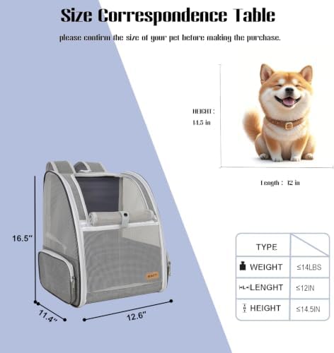 Cat Dog Backpack 12.6"×11.4"×16.5" Large Breathable Pet Bag Carrier