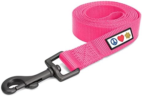 Pawtitas Solid 6 ft Pink Dog Leash XS/S Custom Name and Phone Embroidery Strong Nylon Leash for Small Breeds
