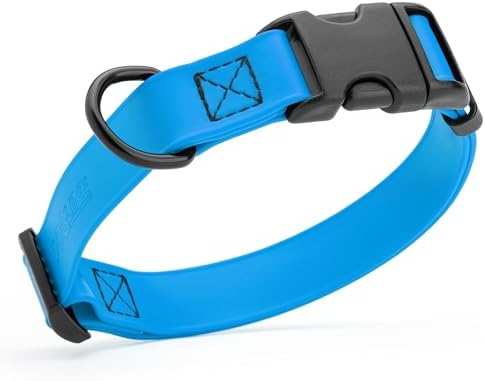 Dogline Biothane Waterproof Dog Collar with Quick Release Buckle Strong Coated Nylon Webbing with Odor- Proof for Easy Care Easy to Clean Fits Small Medium or Large Dogs, Dogline Blue 3/4" W 12-19" L
