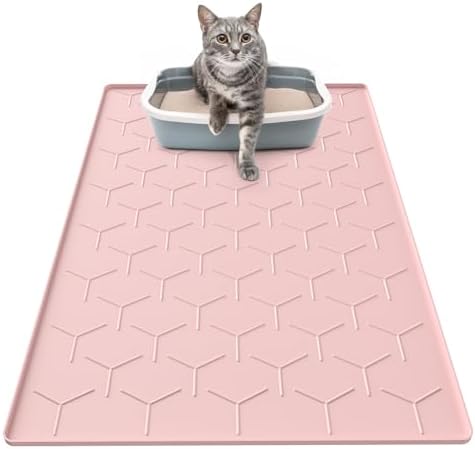 Garoopion Silicone Cat Litter Mat 34×22 inch, Easy to Clean, Pink