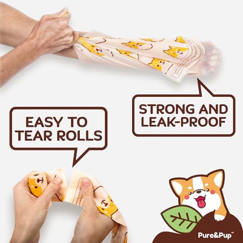 Pure & Pup 100% Certified Home Compostable Dog Poop Bags - Plant Based Corn Starch - Cute Poop Bags - 18 Dog Poop Bags Rolls - Extra Strong & Leak Proof - ASTM D6400 & EN 13432 Compliant - 270 Count