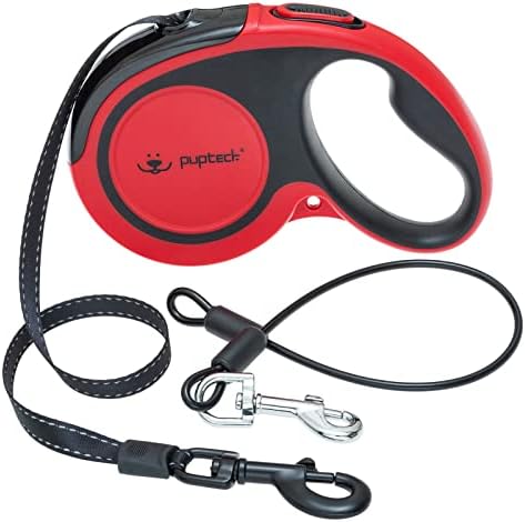 PUPTECK Retractable Dog Leash with Detachable Chew Proof Cable, Red, 16ft