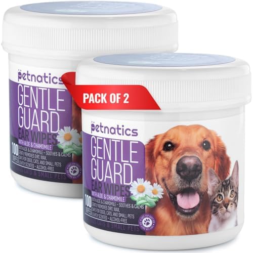 Gentle Guard Dog Ear Wipes with Aloe and Chamomile | Helps Remove Dirt & Wax Buildup | Dog Ear Cleaner Wipes | Alcohol-Free & Pet Safe | Pre-Soaked & Textured Pads | 100 Count 2 Pack