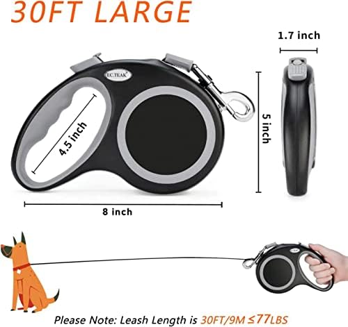 Retractable Dog Leash, 30 FT Dog Walking Leash for Small Medium Large Dogs up to 77 lbs, Heavy Duty No Tangle, Black