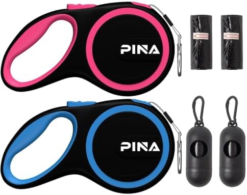 PINA Retractable Dog Leash, 26ft Dog Leash for Small Medium Large Dogs Up to 110lbs, 360° Tangle-Free Strong Reflective Nylon Tape, with Anti-Slip Handle, One-Handed Brake, Lock - 2PACK
