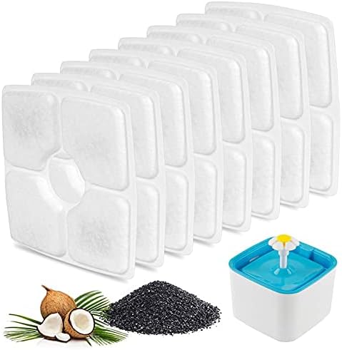 SEISSO Cat Fountain Filter Replacement, Cat Water Filters with Three Stage Filtration System for 84oz/ 2.5L Automatic Pet Fountain Dog Water Dispenser, 8 Packs
