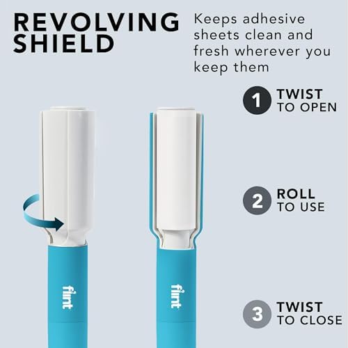 Flint Plus Retractable Lint Remover & Pet Hair Roller for Clothes – Refillable & Reusable Lint Roller with 70 Extra Sticky Tear-Off Sheets – Value Pack, Light Blue