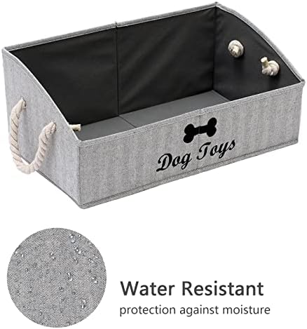 Geyecete Large Dog Toys Storage Bins-Foldable Fabric Trapezoid Organizer Boxes with Weave Rope Handle,Collapsible Basket for Shelves,Dog Apparel(Striped Gray-Dog)
