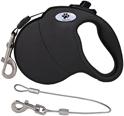 16ft Retractable Dog Leash for Medium Breed Dogs up to 44 lbs with a Detachable Chew Proof Extender Wire Ropes (Black M)