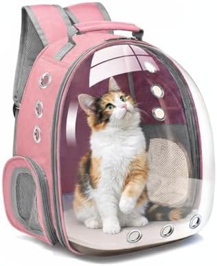 Bubble Backpack Pet Carrier for Cats & Small Dogs up to 17 lbs – Ventilated Clear Capsule Backpack with Mesh Panels, Lightweight Travel Backpack for Walking, Hiking & Airline Carry-On (Pink)