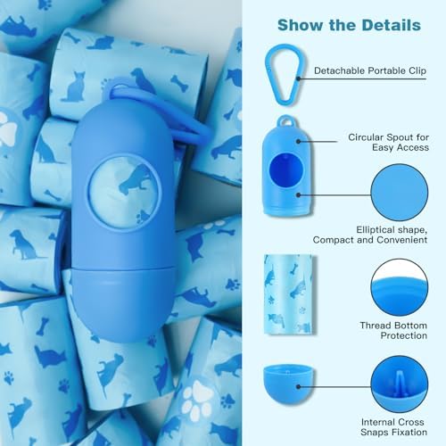 Joyeux 240 Count Ocean Scent Dog Poop Bags Rolls,with Dispenser,Leak-Proof Large Doggie,Extra Thick Poop Bag for Dogs,Cats Litter Bags,Blue Trash Bags for Doggy Pets Bolsa de Popo de Perro (Pack of 2)