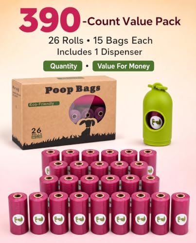 Dog Poop Bags Rolls with Dispenser - Strong Leak Proof - 390 Count Scented