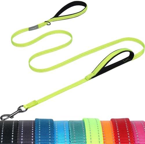 VIVAGLORY Double Handle Dog Leash Twingrip, 6ft x 1/2in, Neon Yellow