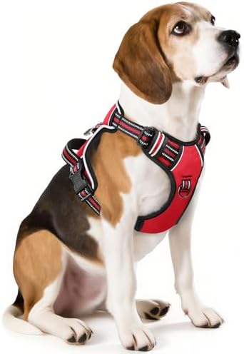 HEELE Dog Harness, Reflective Front Clip Vest with Control Handle, Red, M