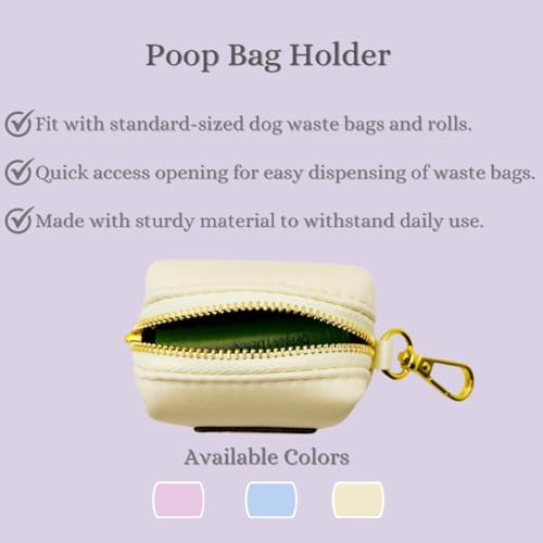Dog Poop Bag Holder with Leash attachment, Waste litter bag container, Lead accessories, Metal hook hands free holder, Zipper pouch stylish gold hardware (Yellow)