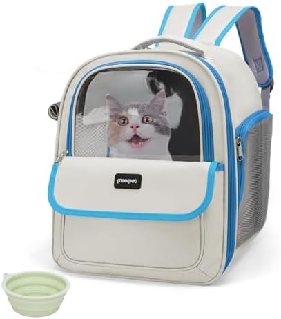 Cat Backpack Carrier for Travel & Hiking - Large Space, Durable & Breathable Pet Carrier for Cats & Small Dogs - Anti-Scratch, Escape-Proof Design (Blue, Large)