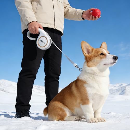 360° Tangle-Free Retractable Dog Leash 16 ft Heavy Duty Reflective Nylon Tape for Small to Medium Dogs Up to 60lbs,Soft Grip, Lock(Medium, White)