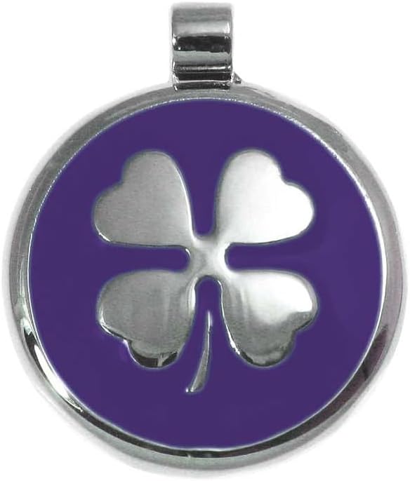 LuckyPet Clover Jewelry Tag - Pet Identification Tag for Dogs - Custom Engraved on The Back Side - Size: Large, Color: Purple