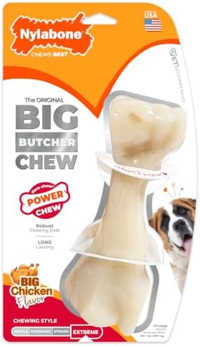 Nylabone Power Chew Butcher Bone Dog Chew Toy, Chicken Flavor, XX-Large