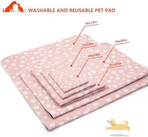 Washable Pee Pad for Dogs of 2Pack Reusable Puppy Non-Slip Pet Training Pads（Pink,36*72"）