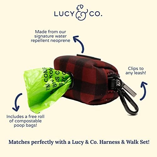 Lucy & Co. Holly Jolly Dog Poop Bag Holder - Cute Designer Pet Waste Bag Dispenser, One Size, Red Buffalo Plaid
