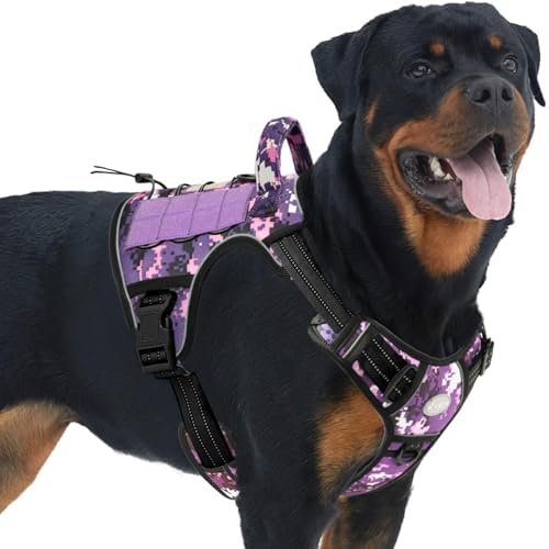 Auroth Tactical Dog Harness for Small Medium Large Dogs No Pull Adjustable Pet Harness Reflective K9 Working Training Easy Control Pet Vest Military Service Dog Harnesses (L, Purple Camo) | Easy Control with handle, Adjustable, Reflective, Military K9,...