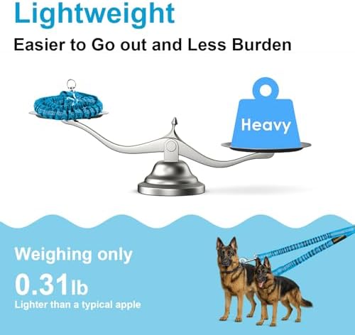 MingXpet 2 Dog Leash, Dog Leash for 2 Dogs, 360° Swivel No Tangle Double Walking Training Leashes for Large Dogs that Pull, Comfortable Shock Absorbing Reflective Bungee, Blue