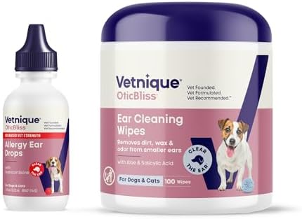 Vetnique Oticbliss Dog Allergy Ear Drops & Advanced Cleaning Wipes Bundle