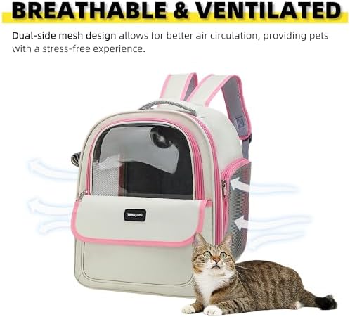 Cat Backpack Carrier for Travel & Hiking - Large Space, Durable & Breathable Pet Carrier for Cats & Small Dogs - Anti-Scratch, Escape-Proof Design (Pink, Large)
