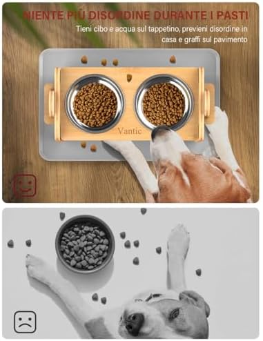 Vantic Elevated Dog Bowls with Mat, Adjustable Bowl Stand Small, Natural