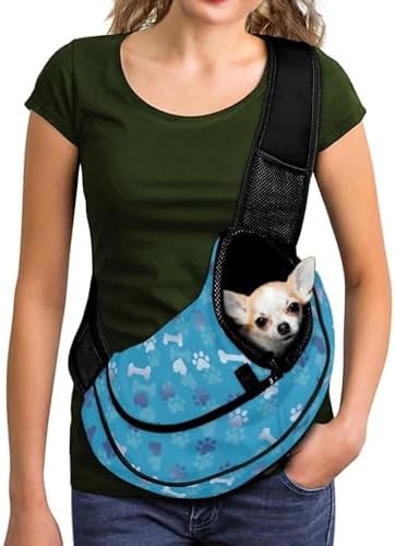 COEQINE Dog Sling Carrier for Small Dogs Blue Paw Print Small Dogs Purse