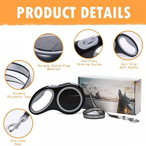 26Ft Retractable Dog Leash, Heavy Duty Great Leash for Dog up to 110 lbs, Anti-Slip Rubberized Handle, One-Handed Brake, Strong Nylon Tape, Tangle Free(Large Size).