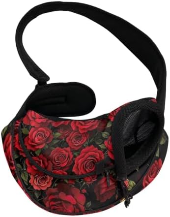 COEQINE Red Floral Dog Carrier Sling Mesh Bag Hands-Free Pet Sling Pouch