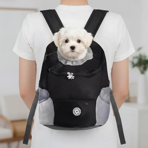 Adjustable Pet Dog Carrier Backpack,Ventilated Breathable Pet Carrier for Small Dogs Cats,Cat Carrier Backpack with Safety Belt for Travel Hiking Outdoor,Max 14 lbs,Black