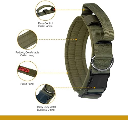 OneTigris Heavy Duty Dog Collar for Medium Dogs with Traffic Handle Green M