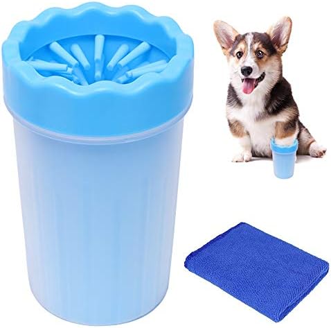 LZYMSZ Pet Foot Washer, Portable Dog Paw Brush Cup, Soft Silicone Outdoor Brush Cup with Towel for Dirty and Muddy Paws, Cat & Dog Bath & Grooming(Blue)
