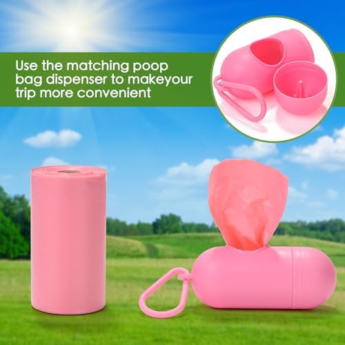 WDFAACK Pink Dog Poo Bags Lavender scent with Dispenser - 300 Large Poop Bags, Extra Thicken Strong Corn Starch Blended Leak Proof Poop Waste Bag for Dogs