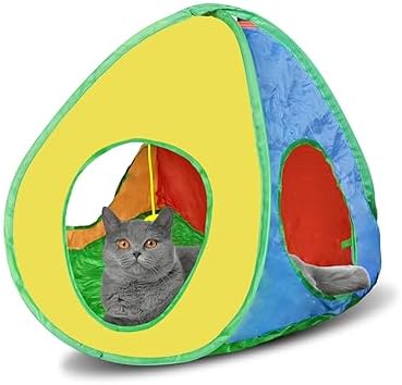 Andiker Cat Tent with a PlushBall, Colorful Foldable Polyester Cat Play Tents Match with Most Cat Tubes for Indoor Cats Game, Sleep, 3 Holes Convenient Kitten Nest for Indoor Kitten, Rabbit(Tent S)