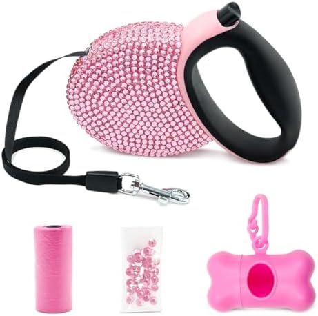 Pink Rhinestone Bling Retractable Dog Leash for Small Dogs, Pet Cat Leash