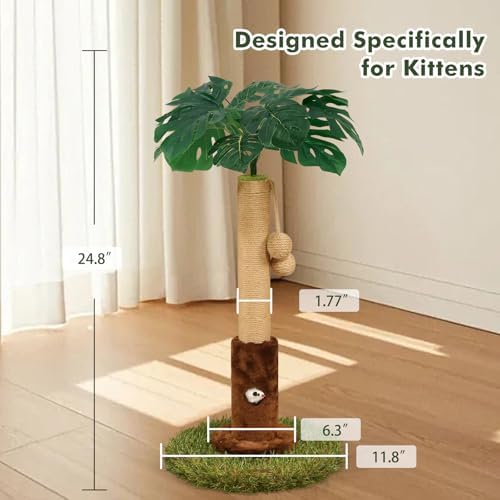 Woochpet 25" Kitten Scratching Post,sisal cat Scratcher Tree with Leaves