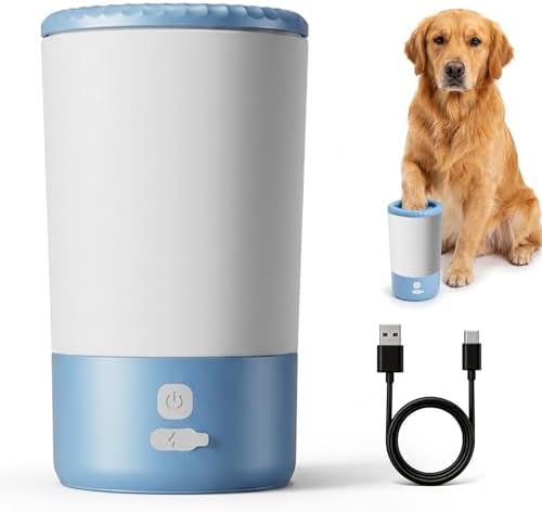 Electric Dog Paw Cleaner Cup – Rechargeable Paw Cleaning Device with Soft Silicone Bristles, Automatic 360° Dog Paw Washer, Portable Pet Foot Washer for Medium Large Dogs