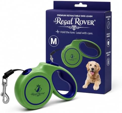 Retractable Dog Leash 16 FT (5M) – Heavy Duty Tangle-Free Dog Leash with One-Touch Brake & Lock, Reflective Nylon Tape, Ergonomic Non-Slip Handle for Small, Medium & Large Dogs up to 50 KG