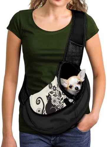 COEQINE Gothic Pet Carrier Sling for Cat Dogs Crossbody Purse,Black Cat