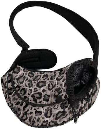 Grey Leopard Print Small Dog Sling Carrier for Small Pets Cats Puppies Breathable Mesh Front Pack Hands Free Carrier Bag with Adjustable Shoulder Strap for Outdoor Travel