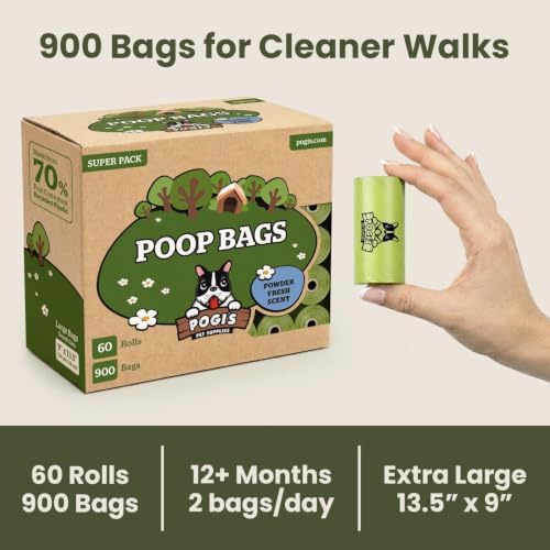 Pogi’s Dog Poop Bags – Leak-Proof & Extra Thick Pet Waste Bags (Fresh Scent, 60 Rolls, 900-Count)