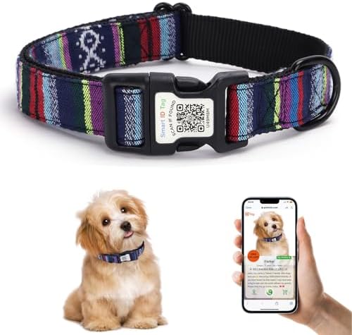 QR Code Dog Collar with ID Tag – Personalized Pet Identification Collar, Anti-Loss Quick Scan Tracking | Adjustable Nylon Strap Fits Small, Medium & Large Dogs (Black, XS)