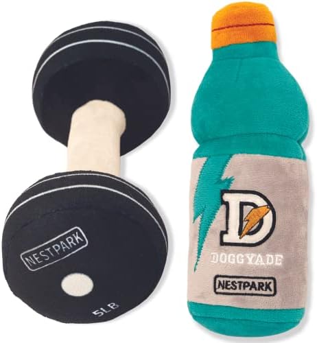 Nestpark Fitness Funny Dog Toys - Doggyade and Doggy Dumbbell Workout Parody Cute Dog Toys - 2 Pack (Workout Pack)