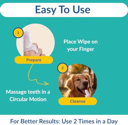 Vet Recommended Dog & Cat Dental Wipes - Freshens Breath - Easy Daily Oral Care - Dog Tooth Brushing Kit - Dental Finger Wipes for Pets - 50 Count